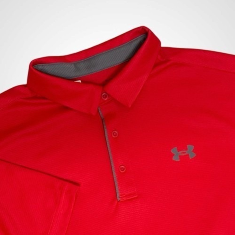 Under Armour Loose Red Stretch Short Sleeve Golf Polo Shirt Men XL Vietnam